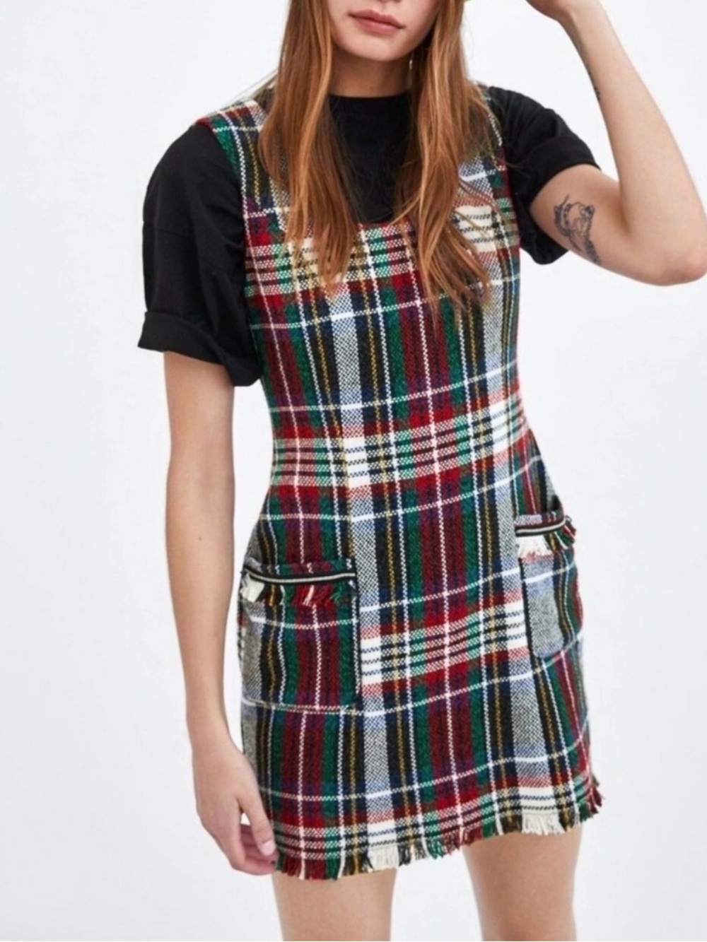Zara TRF Tartan Check Plaid Tweed Pinafore Dress XXL NEW